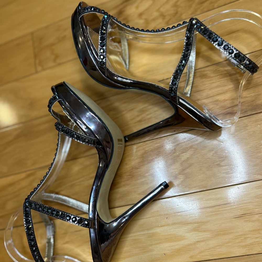 Johnathan Kayne Dante Pewter Rhinestone T-Strap Platform Heels Size 10⁠ - Picture 9 of 12